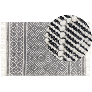 Beliani Area Rug Black and White Wool Cotton 160 x 230 cm Hand Woven Flat Weave with Tassels Geometric Pattern Material:Wool Size:xx160