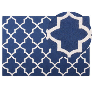 Beliani Area Rug Blue Wool 140 x 200 cm Trellis Quatrefoil Pattern Hand Tufted Oriental Moroccan Clover Material:Wool Size:xx140