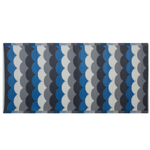 Beliani Outdoor Rug Mat Blue Synthetic 90 x 180 cm Scale Geometric Pattern Eco Friendly Modern Minimalist Material:Polypropylene Size:xx90