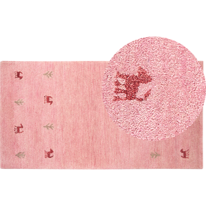 Beliani Wool Area Rug Pink 80 x 150 cm Hand Tufted Western Motif Rustic Modern Design Material:Wool Size:xx80