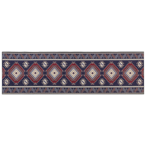 Beliani Runner Rug Blue and Red Polyester 60 x 200 cm Oriental Pattern Anti-Slip Bottom Vintage Style Modern Hallway Material:Polyester Size:xx60