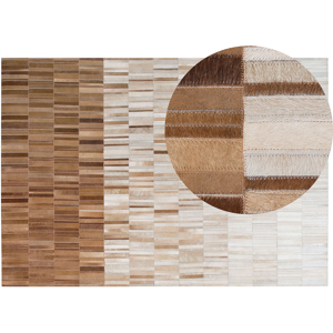 Beliani Area Rug Beige Leather 160 x 230 cm Rectangular Patchwork Handcrafted Material:Cowhide Leather Size:xx160