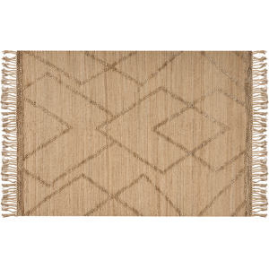 Beliani Area Rug Beige Jute 200 x 300 cm Handwoven Lines Geometric Pattern with Tassels Natural Boho Style Textile Material:Jute Size:xx200