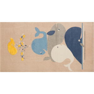 Beliani Area Rug Begie Whales Print 80 x 150 cm Low Pile Runner for Children Playroom  Material:Cotton Size:xx80