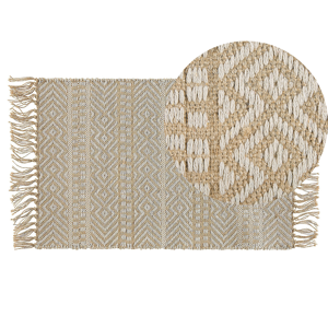 Beliani Runner Rug Beige Jute and Cotton 50 x 80 cm Fringed Hand Woven Boho Hallway Bedroom Material:Cotton Size:xx50