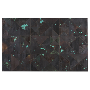 Beliani Rug Brown and Blue Cowhide Leather 200 x 140 cm Abstract Handcrafted Low Pile Modern Material:Cowhide Leather Size:xx140