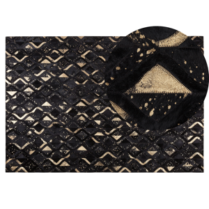 Beliani Rug Black with Gold Leather 140 x 200 cm Modern Glam Material:Cowhide Leather Size:xx140