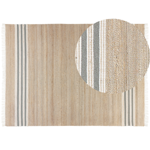 Beliani Area Rug Beige and Grey Jute 160 x 230 cm Rectangular Dhurrie with Tassels Striped Pattern Handwoven Boho Style Hallway Material:Jute Size:xx160