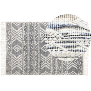 Beliani Area Rug White and Black Wool 160 x 230 cm Geometrical Pattern with Tassels Hand Woven Living Room Bedroom Boho Modern Material:Wool Size:xx160