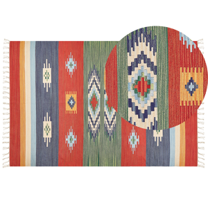 Beliani Kilim Area Rug Multicolour Cotton 200 x 300 cm Handwoven Reversible Flat Weave Geometric Pattern with Tassels Traditional Boho Living Room Bedroom Material:Cotton Size:xx200