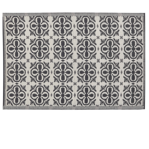 Beliani Outdoor Rug Mat Black and White Synthetic 120 x 180 cm Flower Pattern Modern Material:Polypropylene Size:xx120