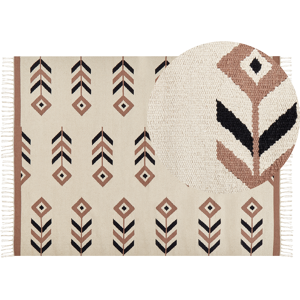 Beliani Kilim Area Rug Beige and Black Cotton 140 x 200 cm Low Pile Pattern Rectangular Reversible Modern Living Room Bedroom Material:Cotton Size:xx140