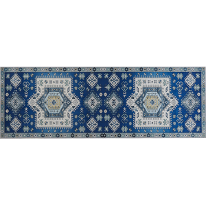 Beliani Runner Rug Blue and Beige Polyester 80 x 200 cm Geometric Pattern Anti-Slip Bottom Modern Hallway Material:Polyester Size:xx80