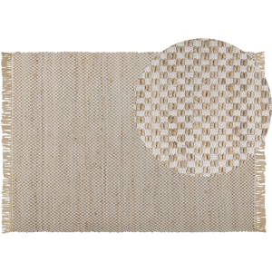 Beliani Area Rug Beige Jute and Cotton 140 x 200 cm Fringed Hand Woven Boho Hallway Bedroom Material:Cotton Size:xx140