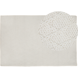 Beliani Area Rug Off-White Wool with Viscose 160 x 230 cm Rectangular Hand Woven Knitted Carpet Material:Wool Size:xx160