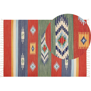 Beliani Kilim Area Rug Multicolour Cotton 140 x 200 cm Handwoven Reversible Flat Weave Geometric Pattern with Tassels Traditional Boho Living Room Bedroom Material:Cotton Size:xx140