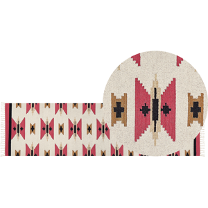 Beliani Kilim Area Rug Multicolour Cotton 80 x 300 cm Handwoven Reversible Flat Weave Geometric Pattern with Tassels Traditional Boho Living Room Bedroom Material:Cotton Size:xx80