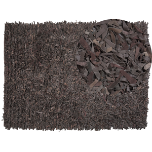 Beliani Area Rug Shaggy Brown Leather 160 x 230 cm Shag Pile Rectangular Handcrafted Material:Leather Size:xx160