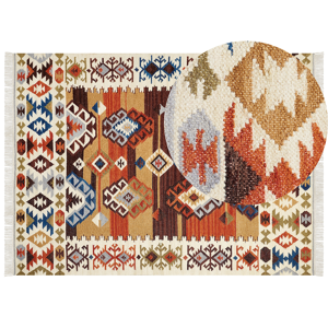 Beliani Kilim Area Rug Multicolour Wool and Cotton 160 x 230 cm Handmade Woven Boho Patchwork Pattern with Tassels Material:Wool Size:xx160