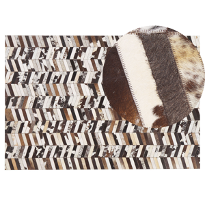 Beliani Area Rug Brown and White Cowhide Leather 140 x 200 cm Herringbone Pattern Patchwork Material:Cowhide Leather Size:xx140