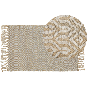 Beliani Runner Rug Beige Jute and Cotton 50 x 80 cm Fringed Hand Woven Boho Hallway Bedroom Material:Cotton Size:xx50