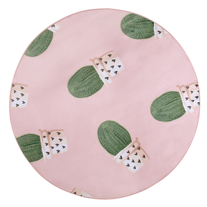 Beliani Round Rug Pink and Green Printed Cactus ø 120 Low Pile for Children Material:Polyester Size:xx120