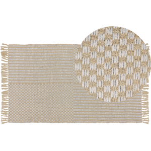 Beliani Area Rug Beige Jute and Cotton 80 x 150 cm Fringed Hand Woven Boho Hallway Bedroom Material:Cotton Size:xx80