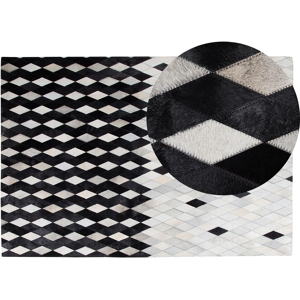 Beliani Rug Black and White Leather 140 x 200 cm Modern Patchwork Handcrafted Material:Cowhide Leather Size:xx140