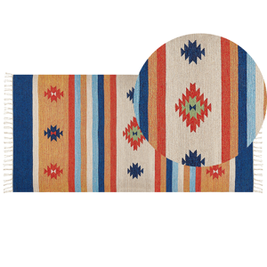 Beliani Kilim Area Rug Multicolour Cotton 80 x 150 cm Handwoven Reversible Flat Weave Geometric Pattern with Tassels Traditional Boho Living Room Bedroom Material:Cotton Size:xx80