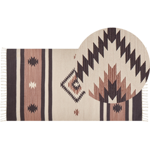 Beliani Klim Area Rug Beige and Brown Cotton 80 x 150 cm Cut Shuttle Handwoven Floor Wall Rug Geometric Reversible Pattern Tassels Material:Cotton Size:xx80