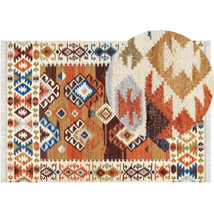 Beliani Kilim Area Rug Multicolour Wool and Cotton 200 x 300 cm Handmade Woven Boho Patchwork Pattern with Tassels Material:Wool Size:xx200