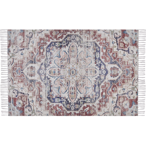 Beliani Area Rug Multicolour Polyester and Cotton 140 x 200 cm Oriental Distressed with Tassels Living Room Bedroom Material:Polyester Size:xx140