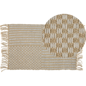 Beliani Runner Rug Beige Jute and Cotton 50 x 80 cm Fringed Hand Woven Boho Hallway Bedroom Material:Cotton Size:xx50