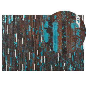 Beliani Area Rug Brown and Blue Cowhide Leather 140 x 200 cm Patchwork Striped Surface Material:Cowhide Leather Size:xx140