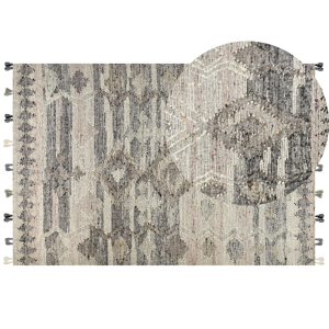 Beliani Kilim Area Rug Grey Wool and Cotton 200 x 300 cm Handmade Woven Boho Patchwork Pattern with Tassels Material:Wool Size:xx200