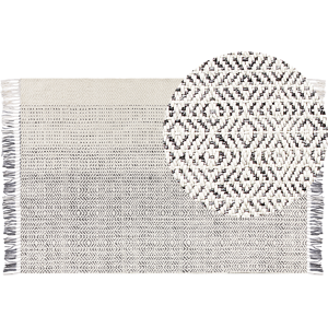 Beliani Rug White and Grey Wool Cotton 160 x 230 cm Hand Woven Flat Weave with Tassels Material:Wool Size:xx160