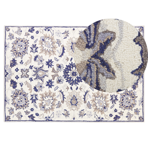 Beliani Area Rug Beige and Blue Wool 140 x 200 cm Thick Dense Pile Oriental Pattern Material:Wool Size:xx140