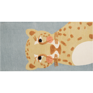 Beliani Area Rug Yellow Grey  Leopard Print 80 x 150 cm Low Pile Runner for Children Playroom  Material:Cotton Size:xx80