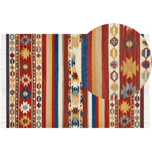 Beliani Kilim Area Rug Multicolour Wool 160 x 230 cm Hand Woven Flat Weave Oriental Pattern with Tassels Traditional Living Room Bedroom Material:Wool Size:xx160