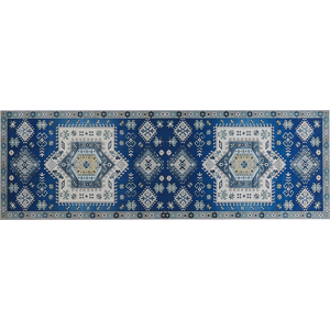 Beliani Runner Rug Blue and Beige Polyester 80 x 240 cm Geometric Pattern Anti-Slip Bottom Modern Hallway Material:Polyester Size:xx80