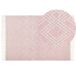 Beliani Rug Pink White Wool Polyester 160 x 230 cm Geometric Pattern Tassels Boho Modern  Material:Wool Size:xx160