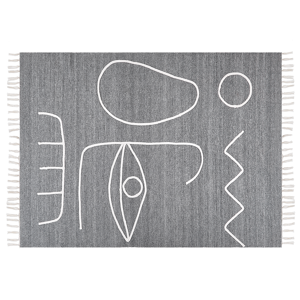 Beliani Area Handwoven Rug Grey Polyester 140 x 200 cm Rectangle Abstract Pattern with Tassels Rectangular Boho Indoor Outdoor Material:Polyester Size:xx140