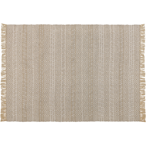 Beliani Runner Rug Beige Jute and Cotton 140 x 200 cm Fringed Hand Woven Boho Hallway Bedroom Material:Cotton Size:xx140