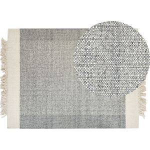 Beliani Area Rug Grey and Off-White Wool 140 x 200 cm Rectangular Hand Woven Modern Design Material:Wool Size:xx140