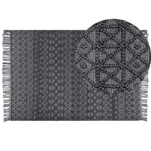 Beliani Rug Light Black Wool Polyester 160 x 230 cm Geometric Pattern Tassels Boho Modern  Material:Wool Size:xx160