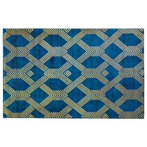 Beliani Rug Blue with Gold Geometric Pattern Viscose with Cotton 140 x 200 cm Style Modern Glam Material:Viscose Size:xx140
