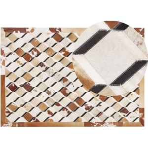 Beliani Area Rug Brown Cowhide Leather Patchwork Geometric Diamond Pattern Felt Underlay 140 x 200 cm Modern Country Material:Cowhide Leather Size:xx140