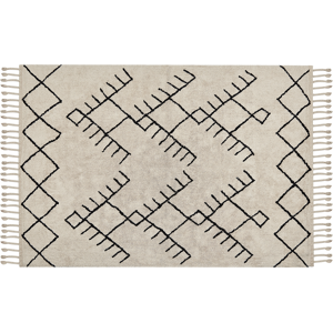 Beliani Area Rug Beige and Black Cotton 160 x 230 cm Rectangular with Tassels Geometric Pattern Boho Style Material:Cotton Size:xx160