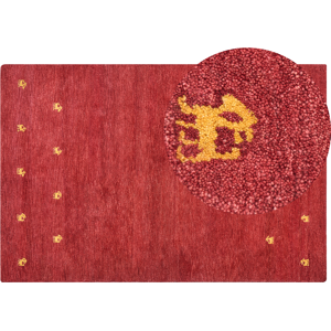 Beliani Area Rug Red Wool 200 x 300 cm Rectangular Yellow Animal Pattern Hand Tufted Boho Style Living Room Bedroom Kids Room Material:Wool Size:xx200