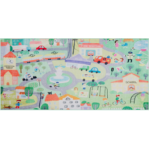 Beliani Kids Rug Green Polyester City Road Map Town Print Floor Playmat Material:Polyester Size:xx80